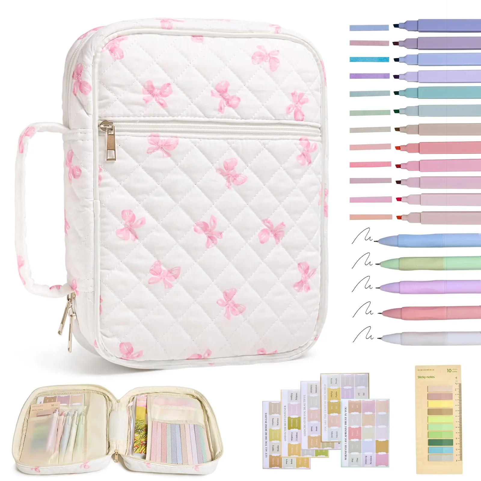 Bible Cover Case for Women Large Bible Cover with Durable Handle Quilted Bible Carrying Case for Girls Bible Study Supplies Accessories