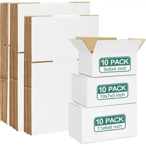 30 Pack Small Shipping Boxes Assorted Sizes, White Corrugated Box Mailers, 9x6x4 & 10x7x5 & 11x6x6 10 PCS Each, Cardboard Boxes for Packaging Small Business Mailing