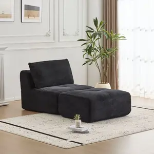 Modern Memory Foam Compressed Sofa,Single Chaise Longue for Living Room,Pet-Friendly Cloud  Sectional Sofa,Corduroy Fabric,Movable Ottoman,No Assembly required,Black Adjustable Loveseat durable tool-free  sofa fluffy Oversized Plush Lounge modular