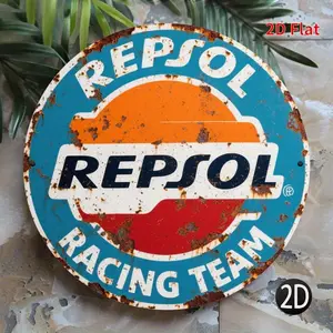1pc Vintage REPSOL Logo Aluminum Sign - Weatherproof Durable Metal Wall Decor with Pre-Drilled Holes, No Electricity Needed, 19.81x19.81 cm Retro Rustic Home & Commercial Art for Indoor/Outdoor Use in Living Room, Garage, Cafe, Gym, Metal Wall Art Decor,