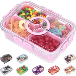 Snackle Box Container with Lid- Travel Charcuterie Box with Handle - Organizer for Candy, Fruit, Nuts, Veggies, Snacks, Beach Essentials, Portable Lunch Box (, Small)
