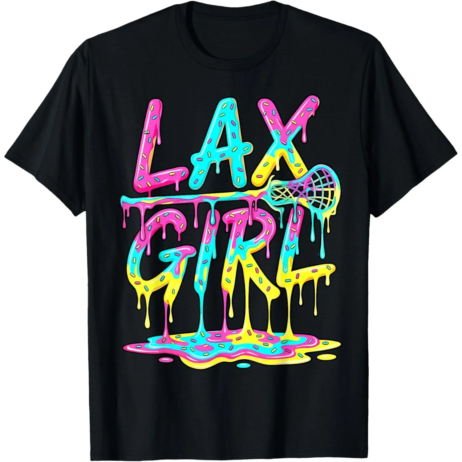 Women's Casual Graphic T-Shirt, Funny 'Lax Girl' Lacrosse Ice Cream Print, Distressed 100% Cotton Short Sleeve Round Neck Tee