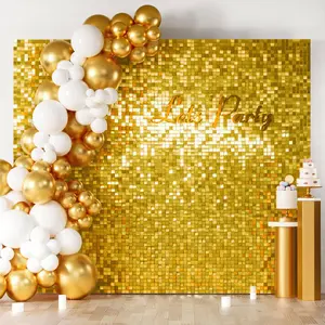 24/30/36/49pcs Large Shimmer Wall Backdrop Gold Square Glitter Panels DIY Wedding Anniversary Birthday Party Backdrop Decoration Photo Props Led Banners with Sequins and Ornaments
