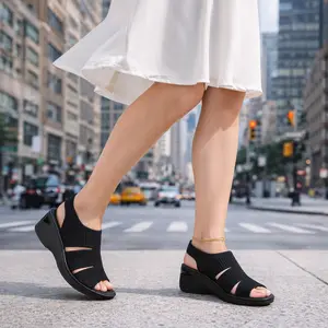 [With shoe box, free arch spacer] 2026 new summer  flying weaving seaside black versatile casual women's shoes, adjustable elastic band open toe thick sole increased wedge sandals, fashionable and simple high-heeled outdoor vacation platform beach shoes