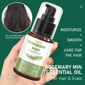 ROZINO Rosemary Mint Essential Oil for Hair & Scalp - 100% Pure Natural Moisturize Smooth Care - Youth Formula - Aromatherapy & Skin Care - 60ml