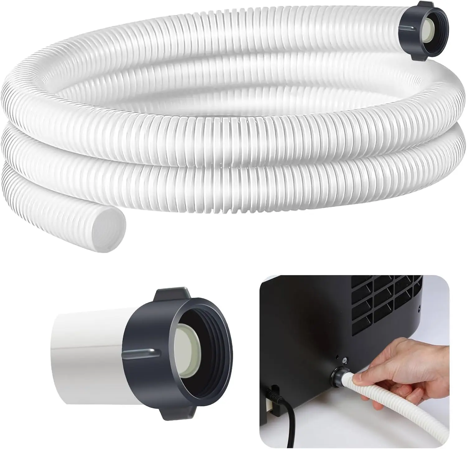 Dehumidifier Drain Hose 3/4 Inches FHT Connection with Rust-Resistant PE Connectors Cuttable Drainage Pipe Replacement Hose for Most Brand of Dehumidifiers, 5 Feet White