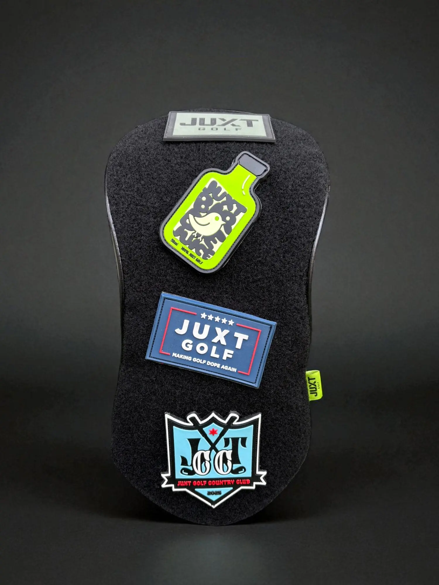 Customizable 'Stick It' Driver Headcover in Premium Vegan Leather with a Velcro Loop Face, Golf Bundle Includes Swappable Patches, Magnetic Closure, Shoe Bag & a Pre-Curated Patch Bundle, Embroidered Juxt Logo, Golf Head Covers, Driver Covers