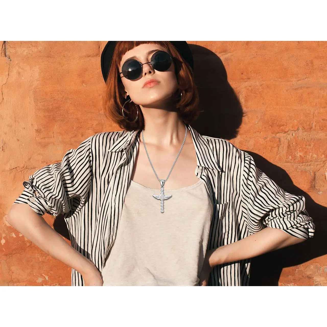 OIDEA Women's Virgin Mary Pendant Necklace, Stainless Steel with Cubic Zirconia Cross & Angel Wings, Catholic Miraculous Medal Religious Gift, Angel-Themed & Cross Motif Necklaces, Angel-Themed Necklaces