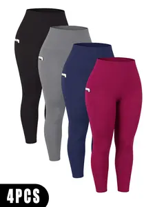 4-pack plus-size women’s yoga leggings, athletic leggings, casual style, comfortable and breathable, high stretch, elastic waistband, side pockets outdoorfun