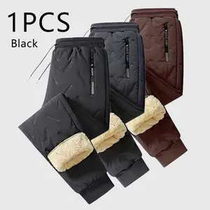 fleece lined snow pant casual thick pant plush fleece Men's Warm Winter Pants, 1 Piece, with Zippered Pockets, Snow Pants, Suitable for Hiking, Exercise, and Outdoor Activities, Perfect for Extreme Cold Weather, Multi Layer Solid Design, Men's Top, Men's
