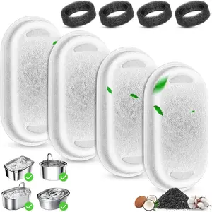 Water Fountain Filter, 4 count  Filters Replacement Pet Water Fountain Filters with 4 count Sponges  for 67oz/2L & 108oz/3.2L Stainless Steel Automatic  Water Fountain Dispenser Filters