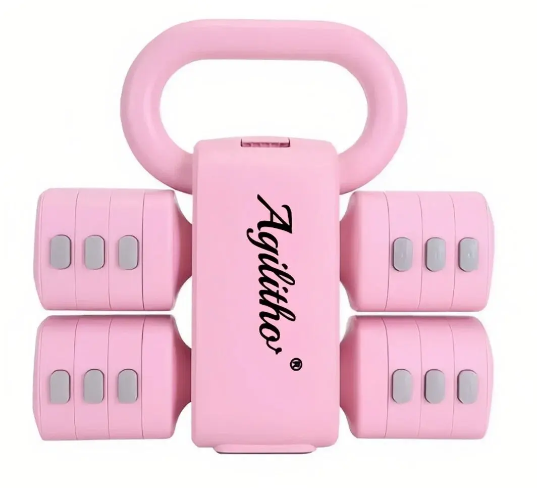 Agilitha Adjustable Kettlebell Dumbbell with Detachable Weight Blocks, Portable Strength Training Equipment for Home Gym Workouts, Weight Loss and Toning (Pink）