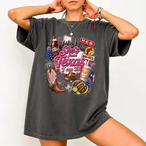 She's From Texas Comfort Colors Shirt, She is From Texas I Can Tell Shirt, Girly Western Texas Shirt, Bluebonnet Cowboy Boots Collage Graphic Tee, S-3XL