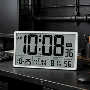 8 Inch Weatherproof Digital Wall Clock, Big Bold Jumbo Numbers, Real Time Temperature Date Auto DST, Long Lasting Battery Operated, Durable Square Clock for Patio Porch Garden Farmhouse Indoor Outdoor Use,Black/White