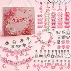 2026New Charm Bracelet Making Kit 67pcs Jewelry Making Set Pink Princess Theme Jewelry Making Supplies Beading Kits Bracelets Accessories for Women & Necklace Making Set Beading Jewelry Making Crafts Birthday NewYear Valentines Carft Gifts for Gf
