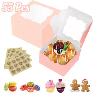 50 Pcs Bakepacker Pink Bakery Boxes with Window,Bring 5 Stickers,Thick and Sturdy Macaroon Pastry,Cookie Boxes,for Bread,Desserts,Pastries,Snack,Christmas Party Gifts,DIY Hand Tools Kits