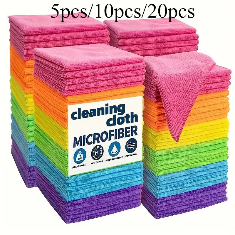 5/10/20 Pcs Microfiber Soft Absorbent Cleaning Cloths, 25x25cm High Absorbent Quick Dry, Reusable No Scratch, Multi-Purpose for Kitchen Bathroom Car Furniture Microfiber Cleaning Towels, Super Absorbent Microfiber