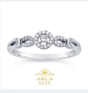 14K White Gold Diamond Engagement Ring – Round Diamond Accent Ring Size 6-7