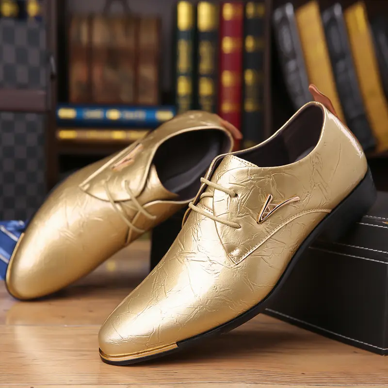 Men’s Patented PU Leather Oxford Shoes - Soft, Unique Crinkled Texture, Trendy Colors, Chunky Heel, Rubber Sole for Versatile Styles, Purple Footwear
