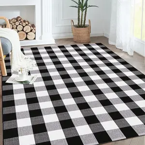 Buffalo Plaid Rug Black and White Check Rugs  5' x 7' Machine Washable Carpet Retro Lattice Checkered Outdoor Rug for Living Room Dining Room Bedroom Farmhouse(Plaid, 5' x 7')