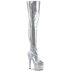 Women's 7-in Heel Platform Shoe - ADORE-3000HWR Silver Holographic Platforms Footwear Boot