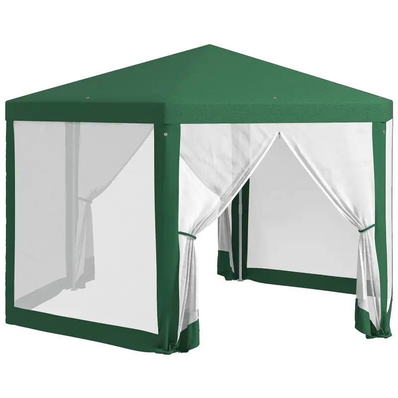 Outsunny 13' x 11' Outdoor Hexagon Polyester Sunshade Canopy Party Tent - Sturdy, Adjustable Stainless Steel Ventilated Shelter with Protective Mesh Screen Sidewalls, Ropes, Tent Stakes, Green, Sun Protection