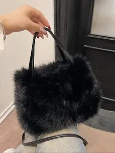 Women's Solid Color Fluffy Shoulder Bag, Fashionable Plush Crossbody Bag for Daily Used, Casual Trendy Versatile High-quality Daily Commuting Bag, Crossbody Purse, Handbag Shoulder Bag