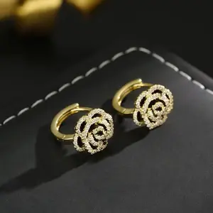 LisiZen Chic Camellia Earrings for Women, Rose-Inspired Full-Inlaid Earrings, Elegant and Sophisticated, Dainty Design DZEH5058