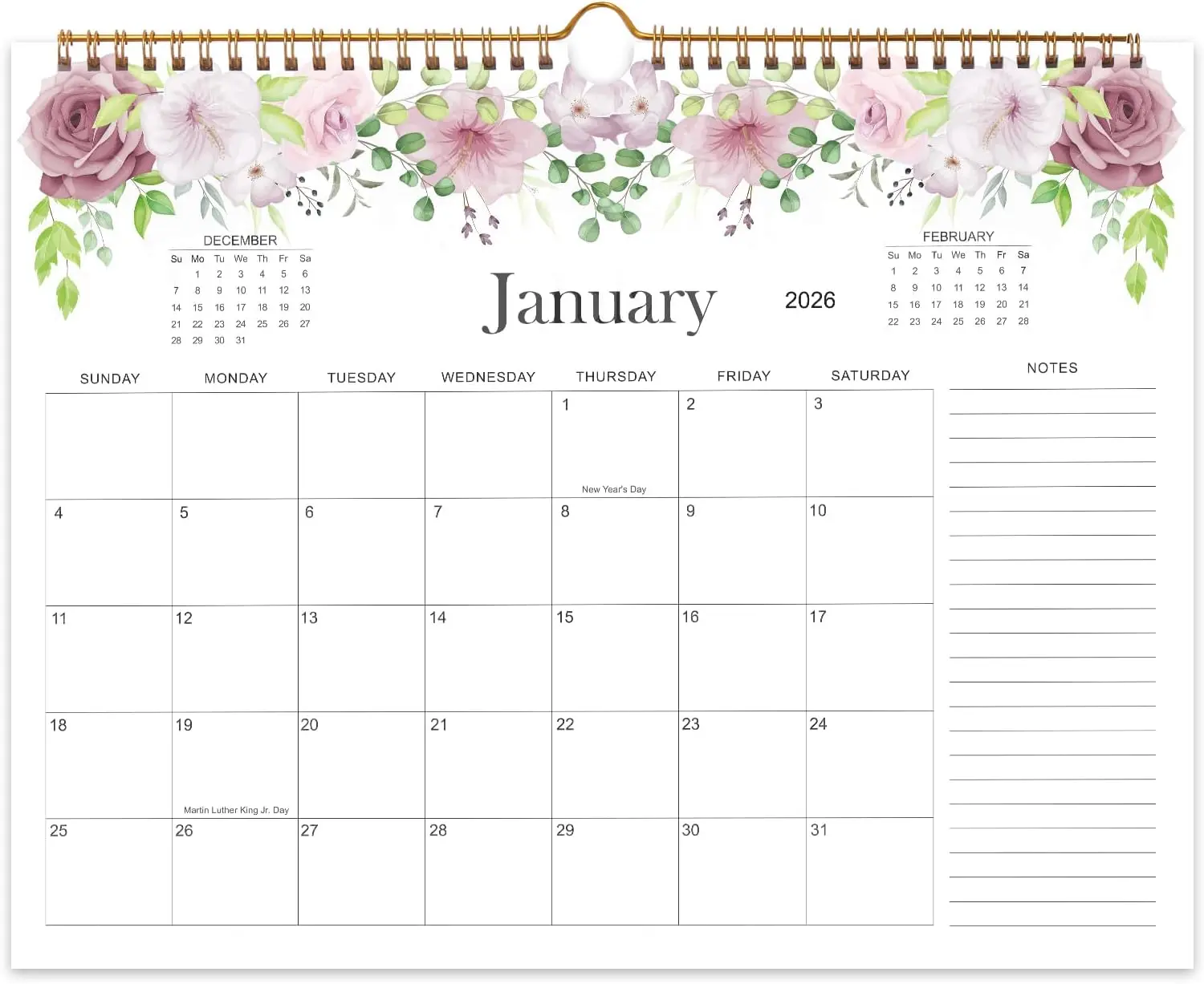 2026 Floral Wall Calendar, Tempomind Calendar 2026, 18 Month Wall Calendar January 2026 to June 2027, 14" x 10.5" Aesthetic Hanging Calendar for Home Office School