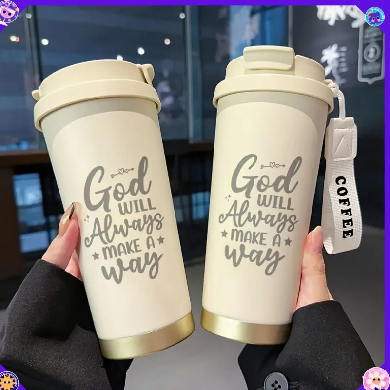 18Oz 316 Stainless Steel Insulated Cup with Straw & Handle - "God Will Always Make a Way" Verse (Exodus 3:14) Insulated Travel Mug, Double-Wall Vacuum Insulated for Hot/Cold Drinks, Leakproof Coffee Tumbler Gift for &