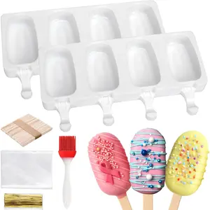 8 Cavity Reusable Silicone Cake Pop Maker Kit with 100 Sticks & Parcel Bags, Easy Release for Baking Lollipops Cakesicle Ice Cream DIY Desserts