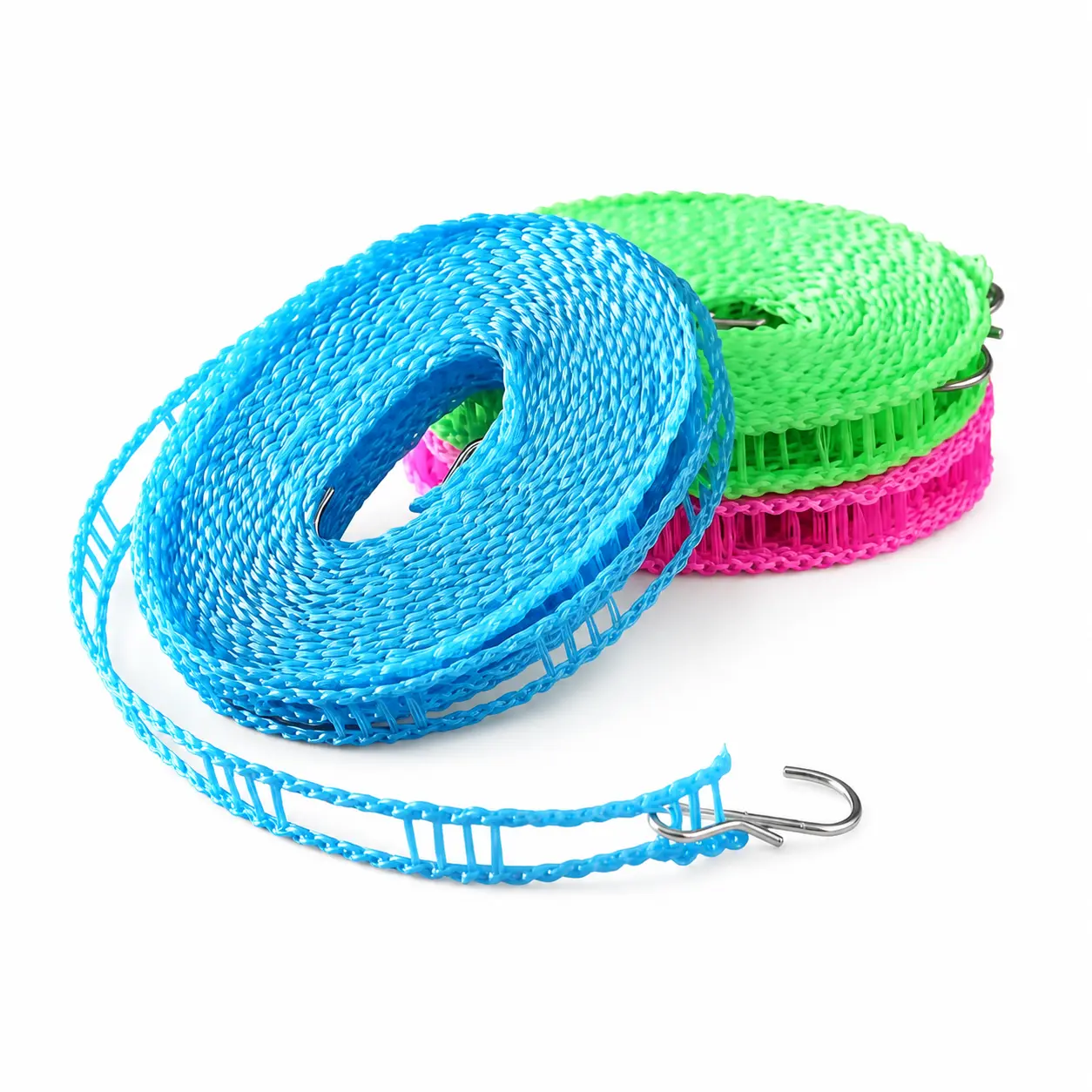 3-Pack Retractable Adjustable Windproof Telescopic Clothesline (5m/16.4ft) - Portable Non-Slip Laundry Tool, Home Accessories - Pink/Blue/Green, Dry & Wet Clothes Compatible for Outdoor Travel, Gift
