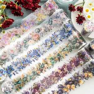 Vintage Flower Pattern (3 Rolls), Classic Plant Decorative Tape, DIY Scrapbooking Tape, Decorative Supplies for Scrapbooking, Journaling, Crafts, Handmade Crafts