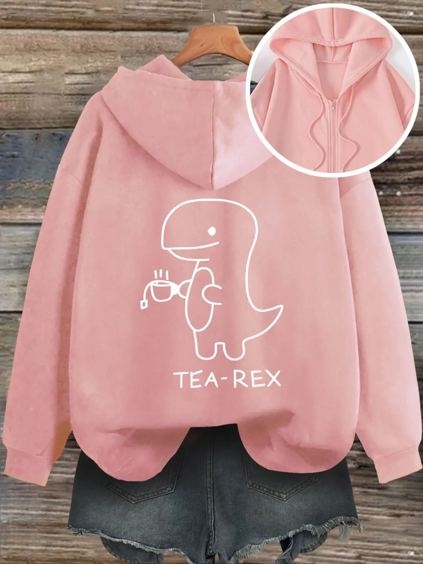 Cute Dinosaur Print Hoodie for Women, Fitted Casual Style, Summer Plain Design, Moderate Fabric Thickness, Unique Sweet Cool Look