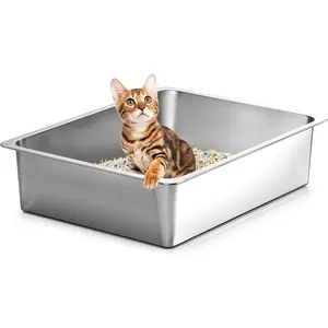 Kirecoo Premium Stainless Steel Cat Litter Box - High-Sided, Non-Stick, Easy-Clean Pan for Cats and Small Pets