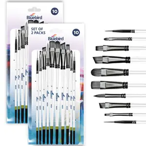 Bluebird 20PC Professional Artist Paint Brush Set for Acrylic Paintings (2x10PC) - Acrylic Paint Brushes for Water, Oil Painting - Brushes for Canvas, Fabric & Watercolors
