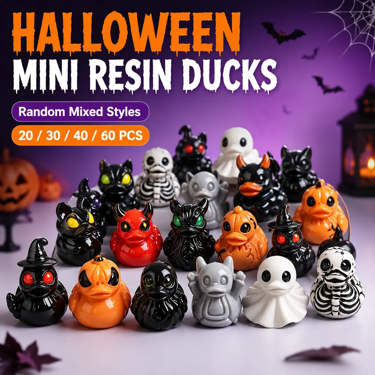 Mini Devil Ghost Skull Resin Ducks, Cute Spooky Desktop Decor, Creative Desktop Ornament, Mini Garden Ornament, Home Decor Ornament, Halloween Christmas Decoration, Party Gift, Decorative Piece, Decorative Ornaments - MM2