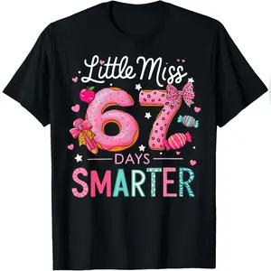 67th Day Of School Little Miss 67 Days Smarter Girls T-Shirt Comfy Everyday T-Shirt