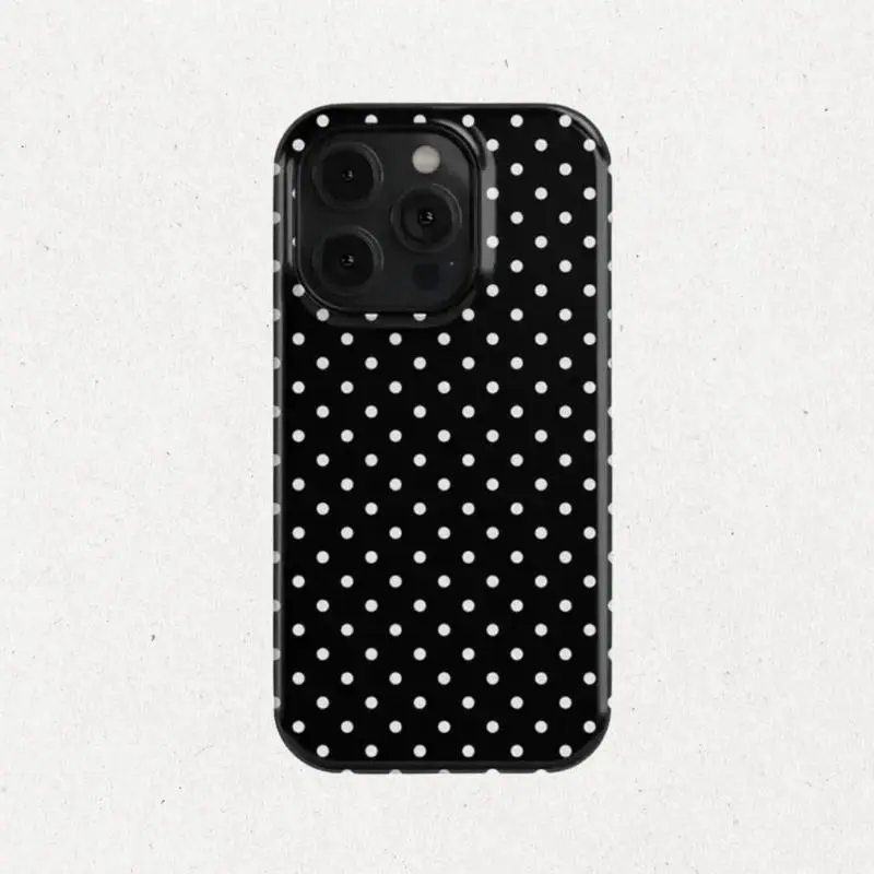 Black Polka Dot Anti-Drop Smartphone Casing, Aesthetic Cover for iPhone 17 Pro Max, 17, 16 Pro, 15, 14, 13, 12, 11 Handheld Cellphone Devices, Accessories