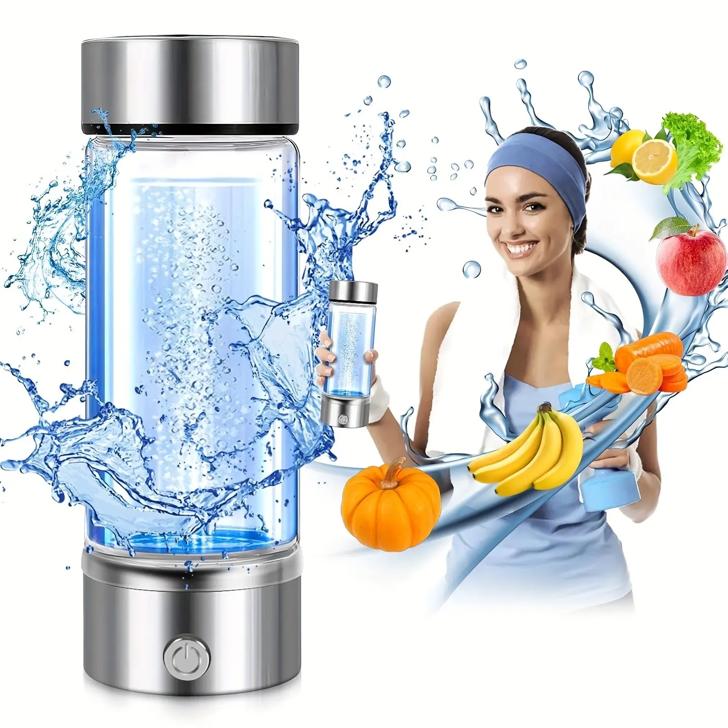 Portable Rechargeable Hydrogen Water Bottle | One-Touch Hydrogen Generation Glass Cup | 14 OZ SPE Proton Electrolysis Technology | Ideal for Home, Sports, Outdoors, and Office, Traveler Water Bottle, Portable Drinkware, Reusable Bottles, Gym Bottle Water