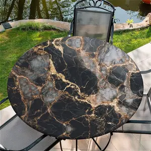 Round Fitted Tablecloth with Elastic Edge Design Table Cover Waterproof Table Cloth Stain-Resistant for 45"-48" Round Table for Dining, Picnic, Party, Decor, Outdoor, Black Marble