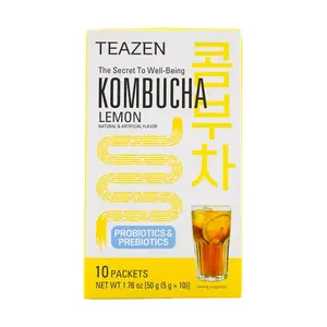 Teazen Kombucha Tea BTS Jungkook's Pick - Korean 0 Sugar Lemon Flavor, 10 Sachets, Probiotics & Prebiotics, Low Calorie (15 kcal)
