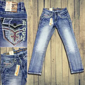 Y2K Rock Revival Men's Distressed Denim Jeans Slim Straight Blue, Men's Biker Jeans, Comfortable Jeans For Men, Denim Jeans For Men, 2000s Jeans