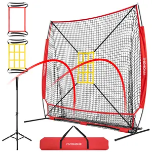 VIVOHOME Baseball Softball Hitting Practice Net with Large Ball Collection System, 7 x 7 ft Baseball Batting Pitching Net with Tee, 2 Strike Zone, Carry Bag outdoorfun