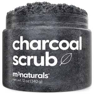 Charcoal Salt Scrub for Face, Foot & Body Care - Moisturizing Skin Care Exfoliant with Collagen to Polish Pore & Skin Repair by M3 Naturals 12oz