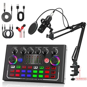 Live Podcast Mixer Equipment,Wireless Bluetooth F009 Live Sound Card Audio Blog Device, Microphone Music Control Equipment With RGB buttons Audio Mixer For Music Singing, Live Broadcast For APP Live Streaming on Computers, Phones, PC