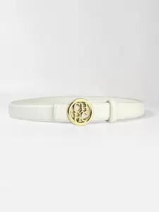 Women's multicolored smooth-finish belt with a gold circular CH buckle | The perfect choice for work, dates, or casual outfits