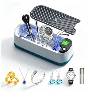 Portable Ultrasonic Eyewear Cleaner for Home Use Small Watch Jewelry Denture Cleaning Box with Makeup Brush Cleaning Function