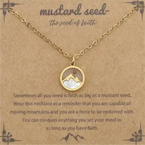 Women's faith necklace, Round seed necklace, Gold Mountain and mustard seed pendant necklace, religious Christian jewelry, gift for mom, friend, grandma