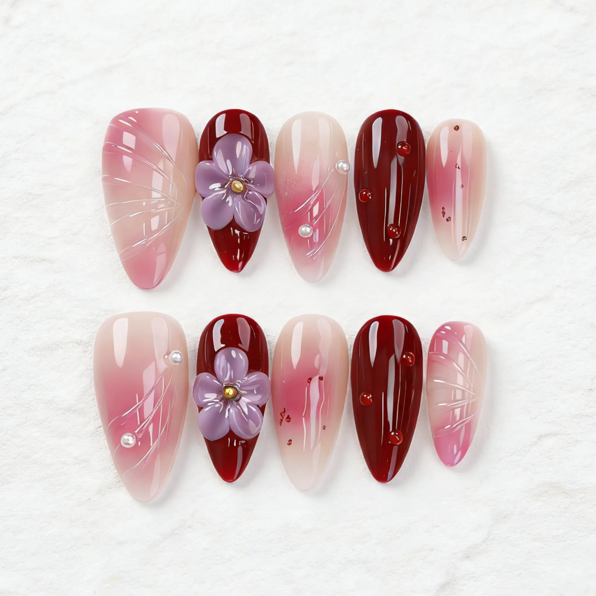 Wild Tiger 3D Floral Press Ons | Orange Glitter Stiletto Nails | Vira